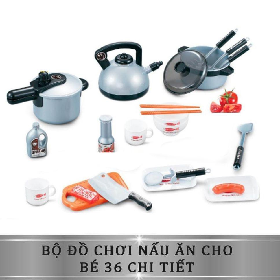 Đồ chơi trẻ em nấu ăn bộ 36 món chi tiết mini nhà bếp bằng nhựa thông minh dùng cho bé con trai gái