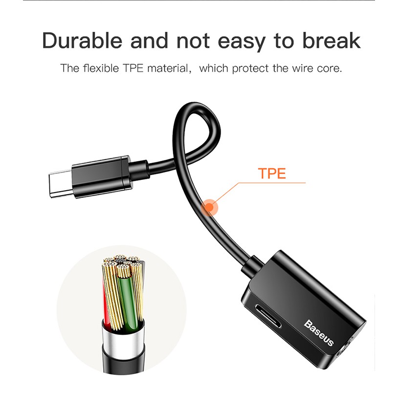 Jack Chuyển Đổi type C 2 Trong 1 Baseus ( 1 đầu USB-C + 1 đầu 3.5mm ) Chính Hãng 2019