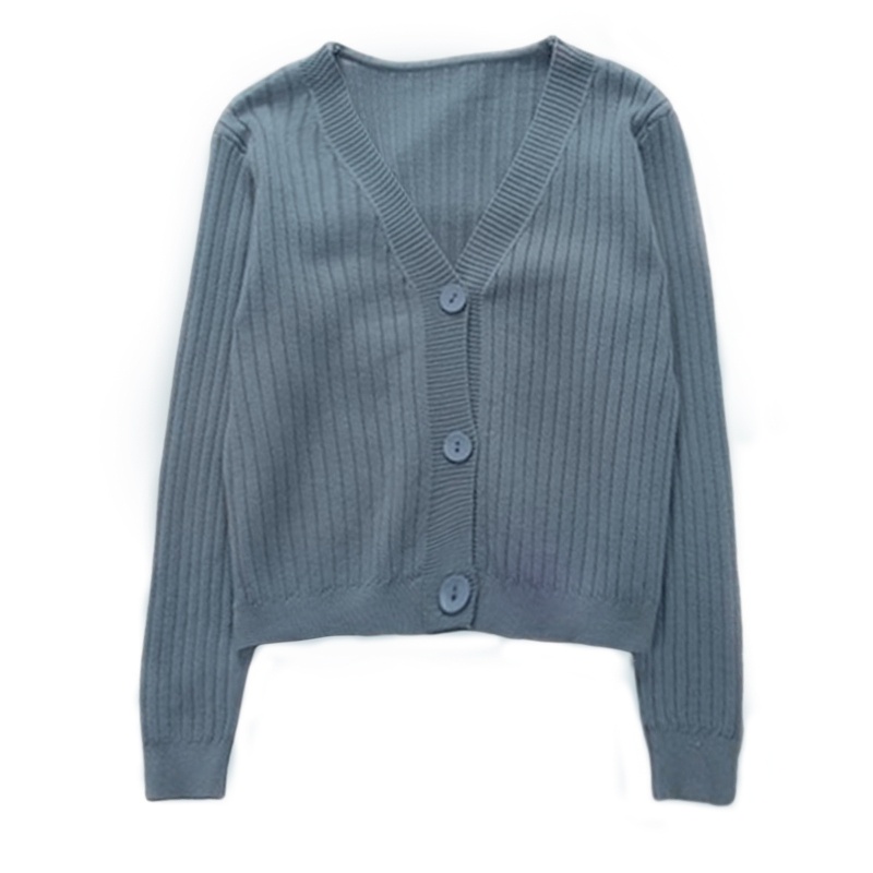 Áo Khoác Cardigan Dệt Kim Mỏng Tay Dài Cổ Chữ V Cài Nút Màu Trơn Cho Nữ