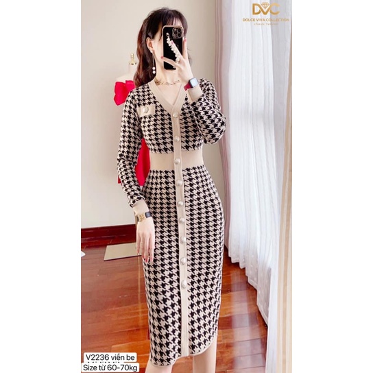 Váy ôm len kẻ sọc viền be V2236 freesize - Zin Boutique [Kèm ảnh thật]