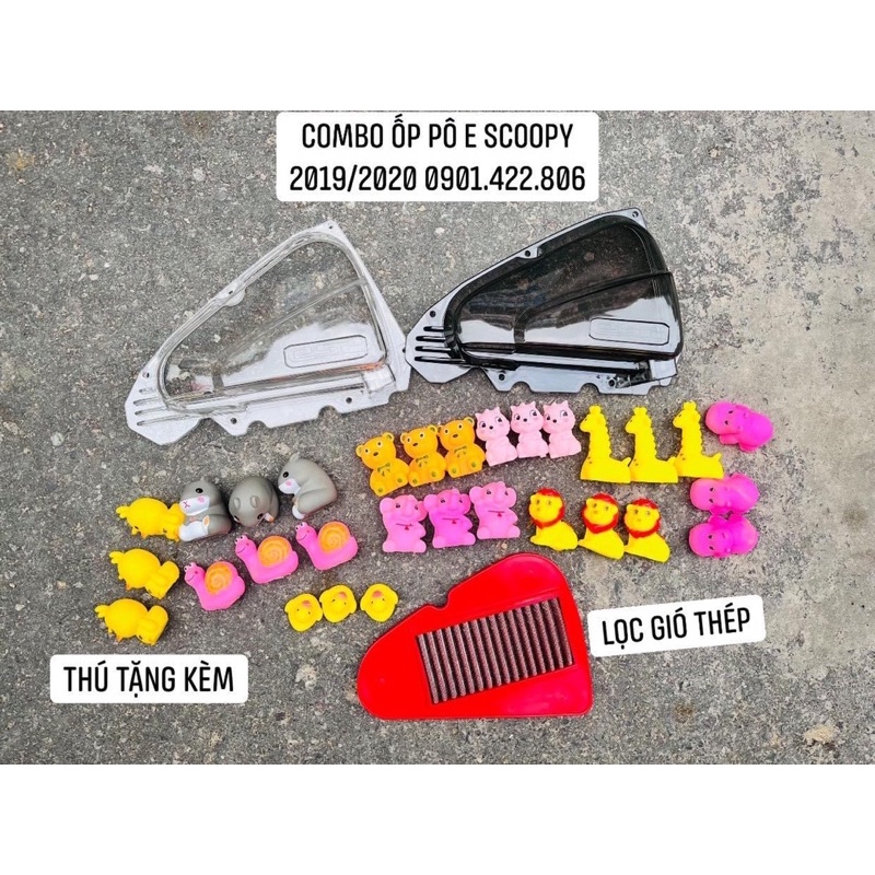 Ốp Pô e + Lọc Gió Đỏ gắn Scoopy 2020 tặng kèm thú như hình