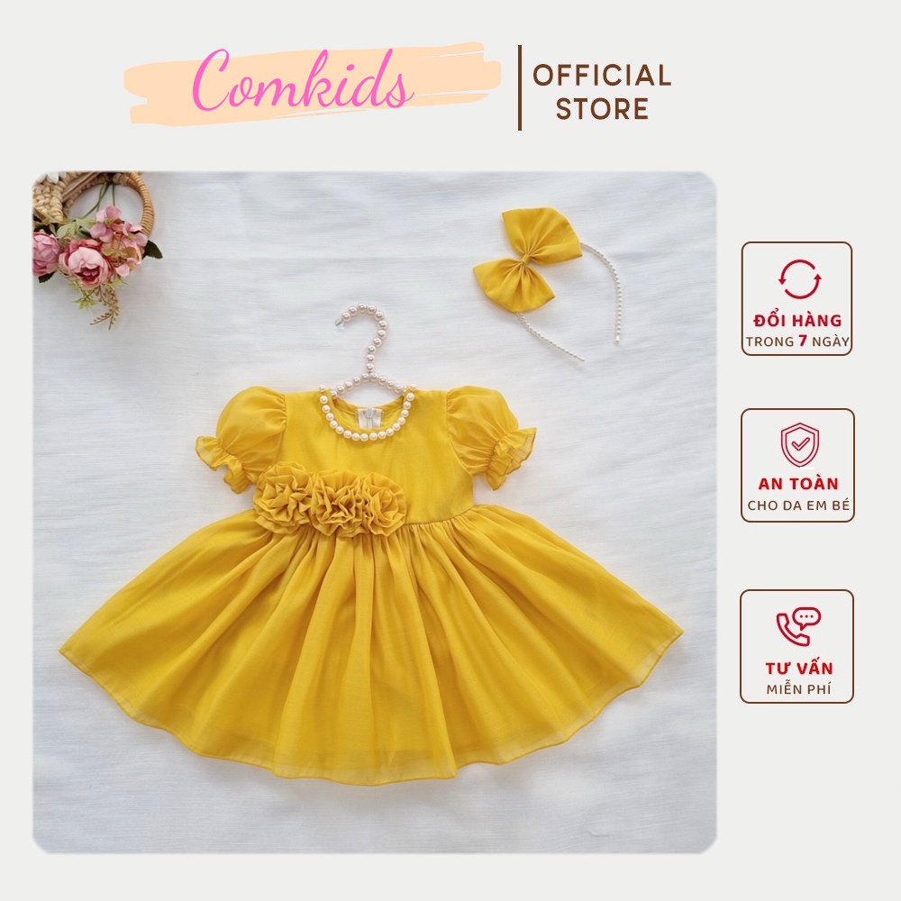 Váy Công Chúa Vàng Cho Bé Gái, Từ 3-18kg Tặng Kèm Nơ Cho Bé siêu xinh, Váy Đi Tiệc, Đầm Công Chúa, Váy Trẻ Em