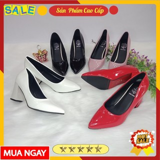 Giày cao gót nữ 💝 FREESHIP 💝giày nữ gót vuông 7cm đi rất chắc chân , da bóng sang trọng