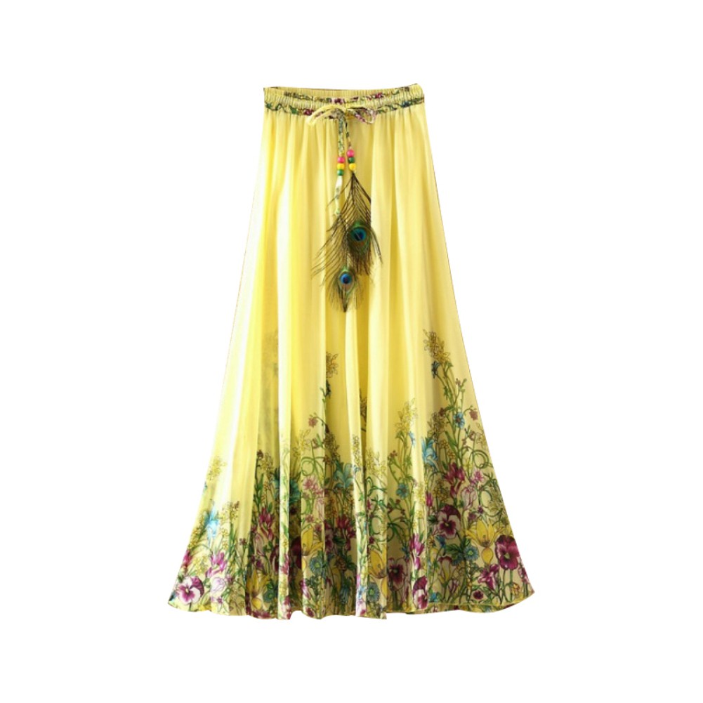 ♥Yên Xe Đạp Địa Hình♥Chân Váy Maxi Chất Chiffon Hoạ Tiết Hoa Phong Cách Bohomian