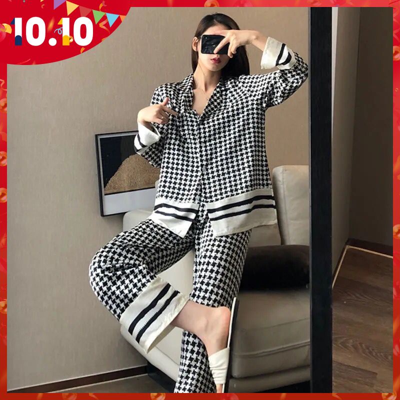 Bộ đồ ngủ tay dài thời trang xuân thu phong cách Hàn Quốc xinh xắn cho nữ