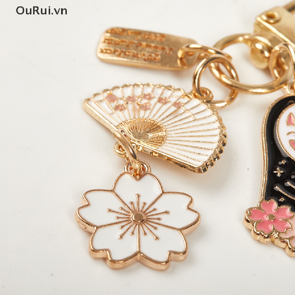 {RUI} Cartoon Faceless Male Keychains Women Metal Flower Sakura Key Chain Gift Jewelry {OuRui.vn}