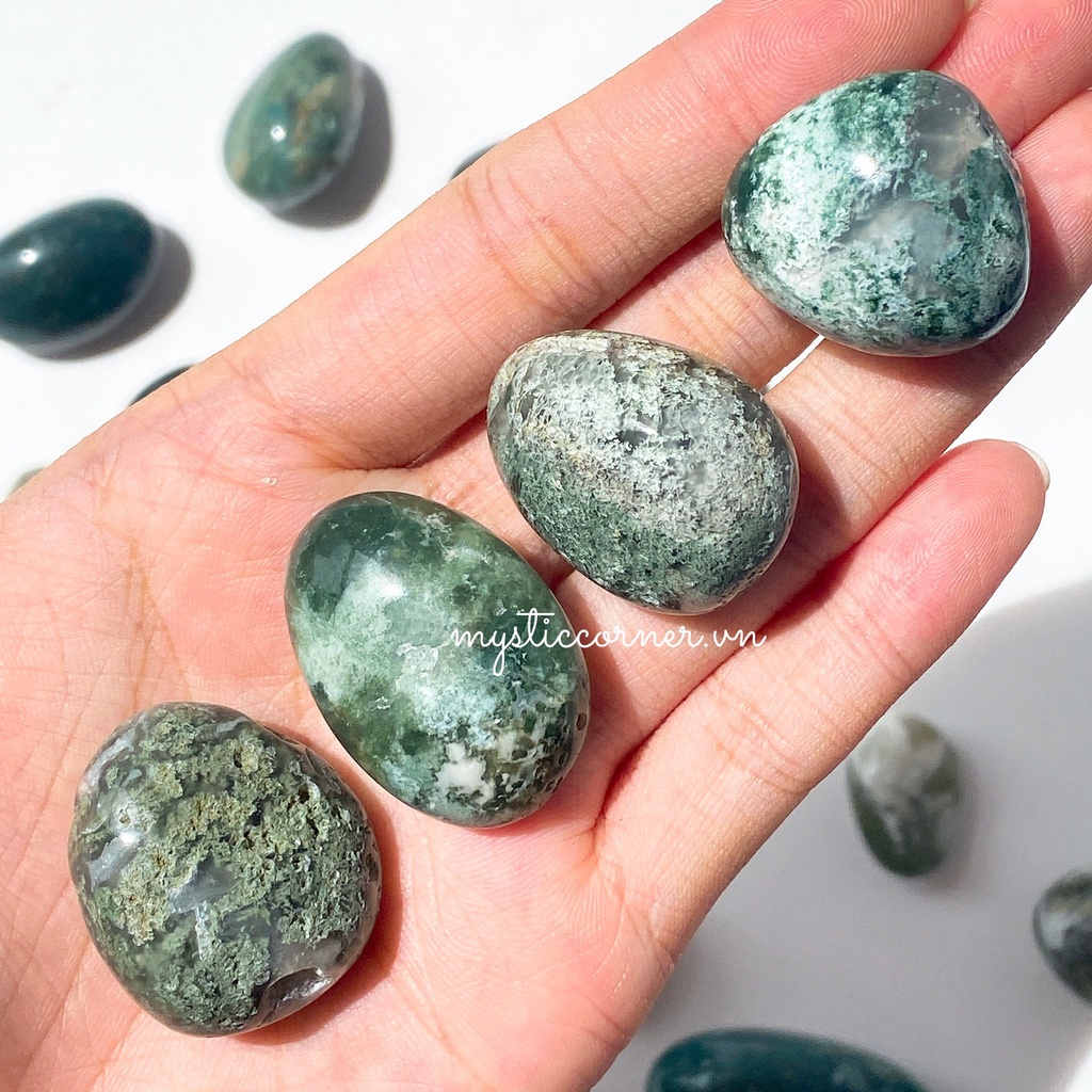 Mã não rêu (Moss Agate) tự nhiên dùng thanh tẩy Tarot, Reiki, thiền định