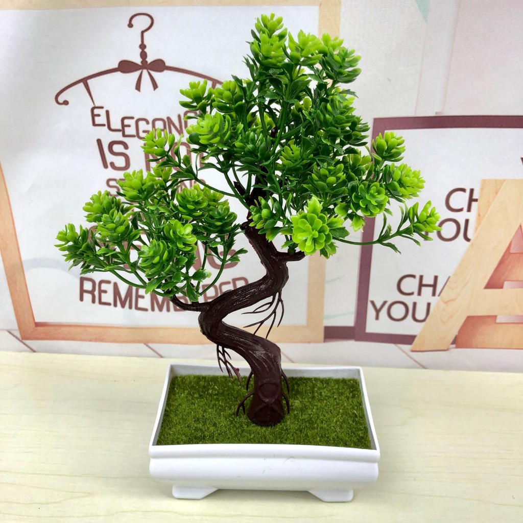 Chậu cây bonsai giả komatsu VI039 (kèm chậu,cao 22cm, rộng 16cm), cây hoa giả trang trí