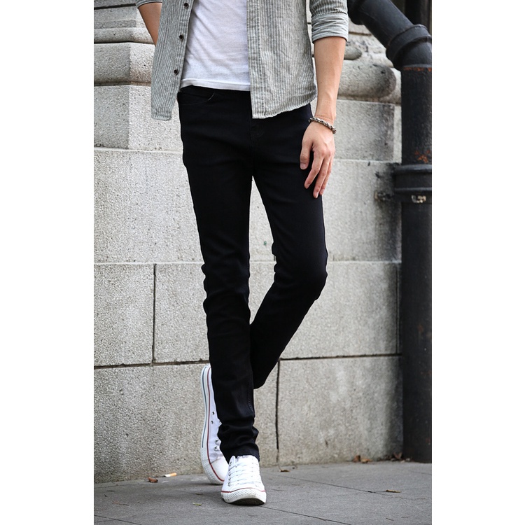 Quần jeans nam đen trơn ôm body, quần jeans kinny nam co dãn