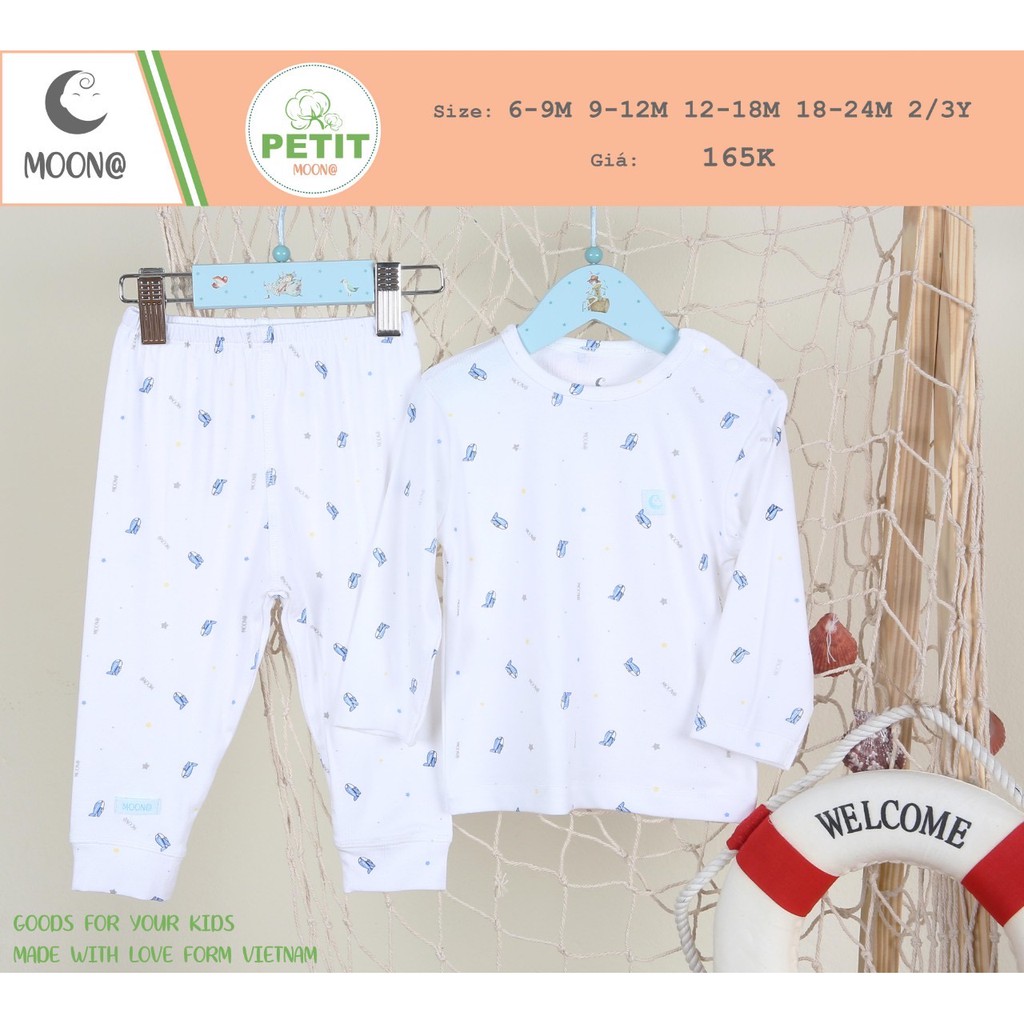 Bộ Dài Cài Vai Moon@ Vải Petit Cao Cấp Của Nous, Bu Họa Tiết Bé Sơ Sinh Cho Trẻ Em từ 6-14kg