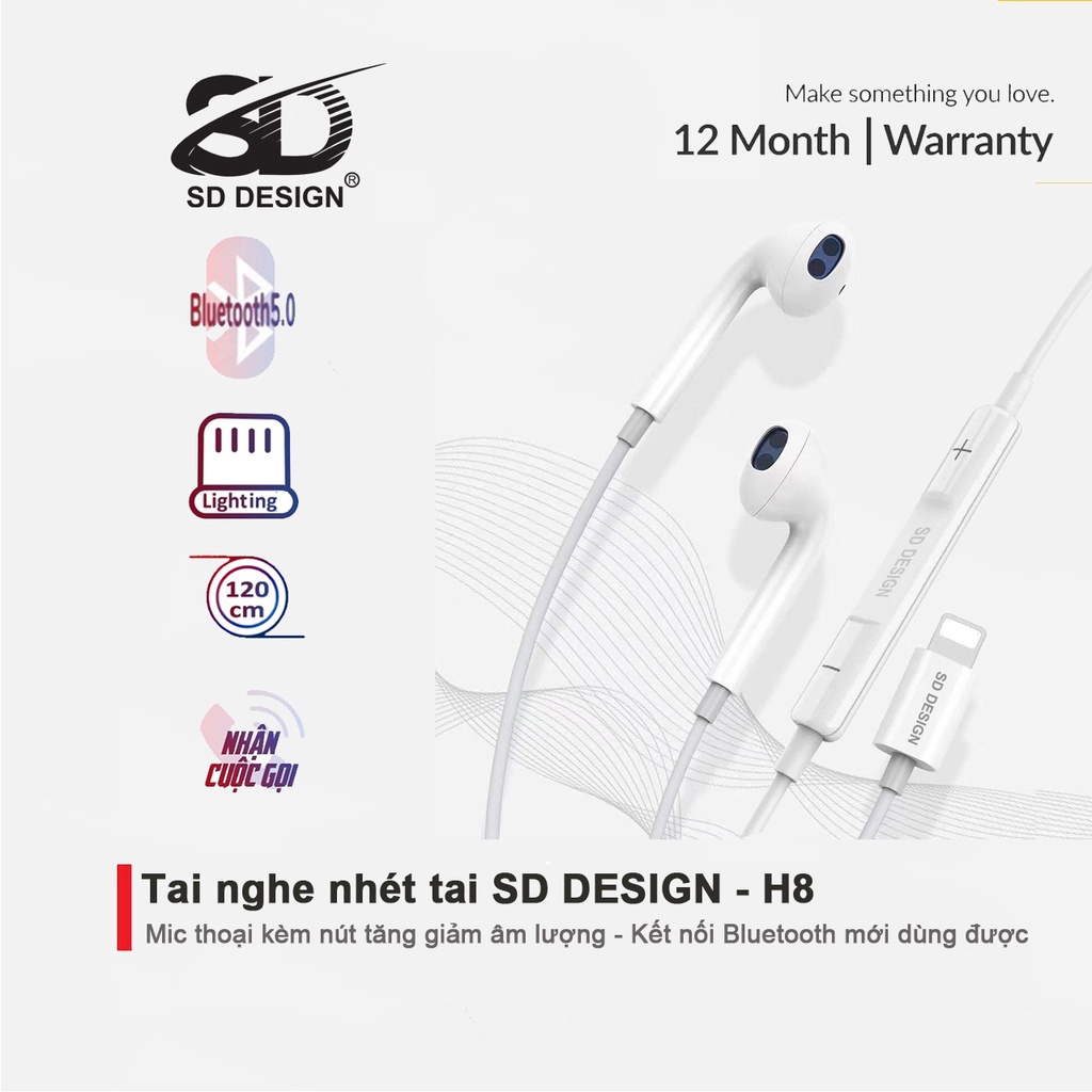 ⚡Mẫu Mới⚡Tai Nghe IP 12 13 Promax Âm Thanh Hay SD H8 Dây Có Mic Đàm Thoại cho 7/8 Plus/XR/Xs/11/Pro