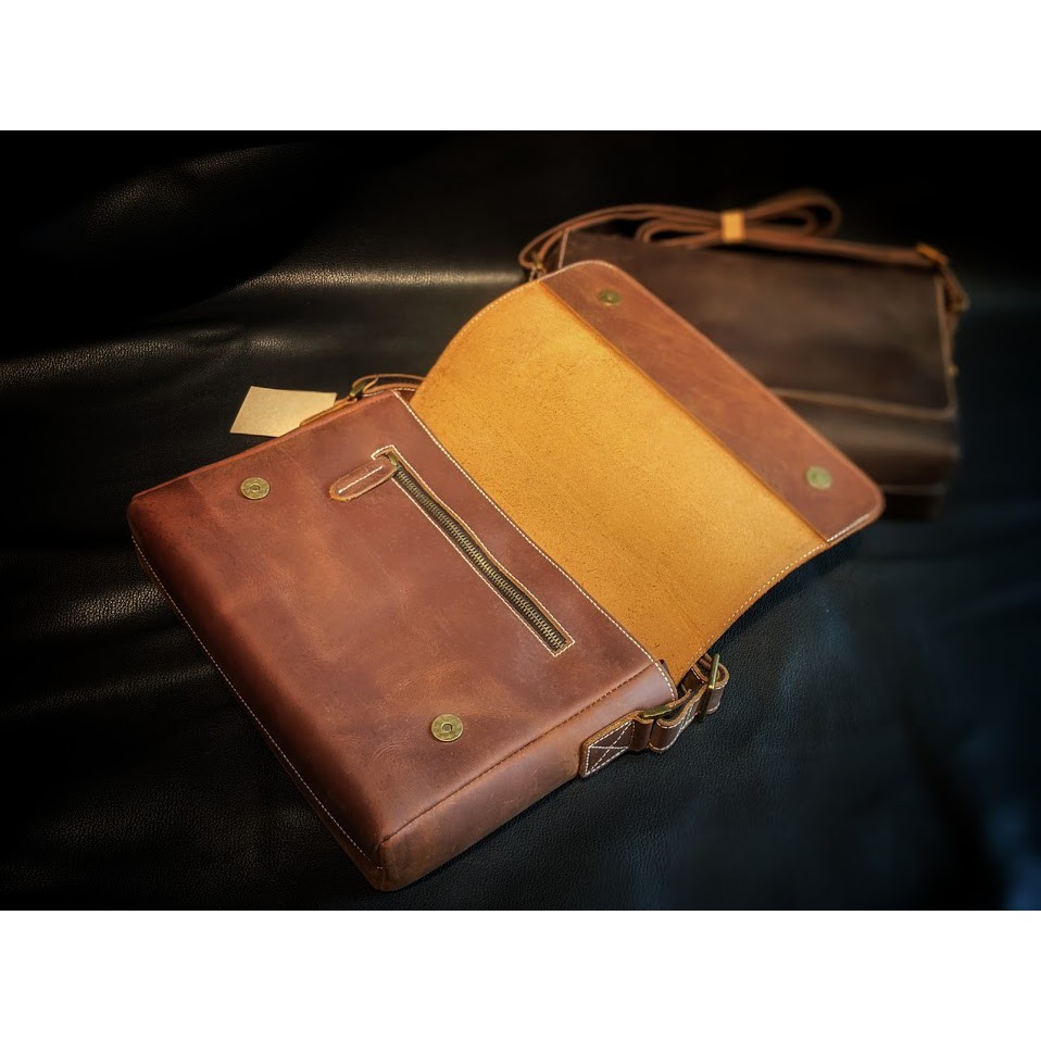 Túi Đeo Chéo Da Bò Sáp Nâu, Nâu Vàng Cao Cấp - DA THẬT 100% & BẢO HÀNH 2 NĂM