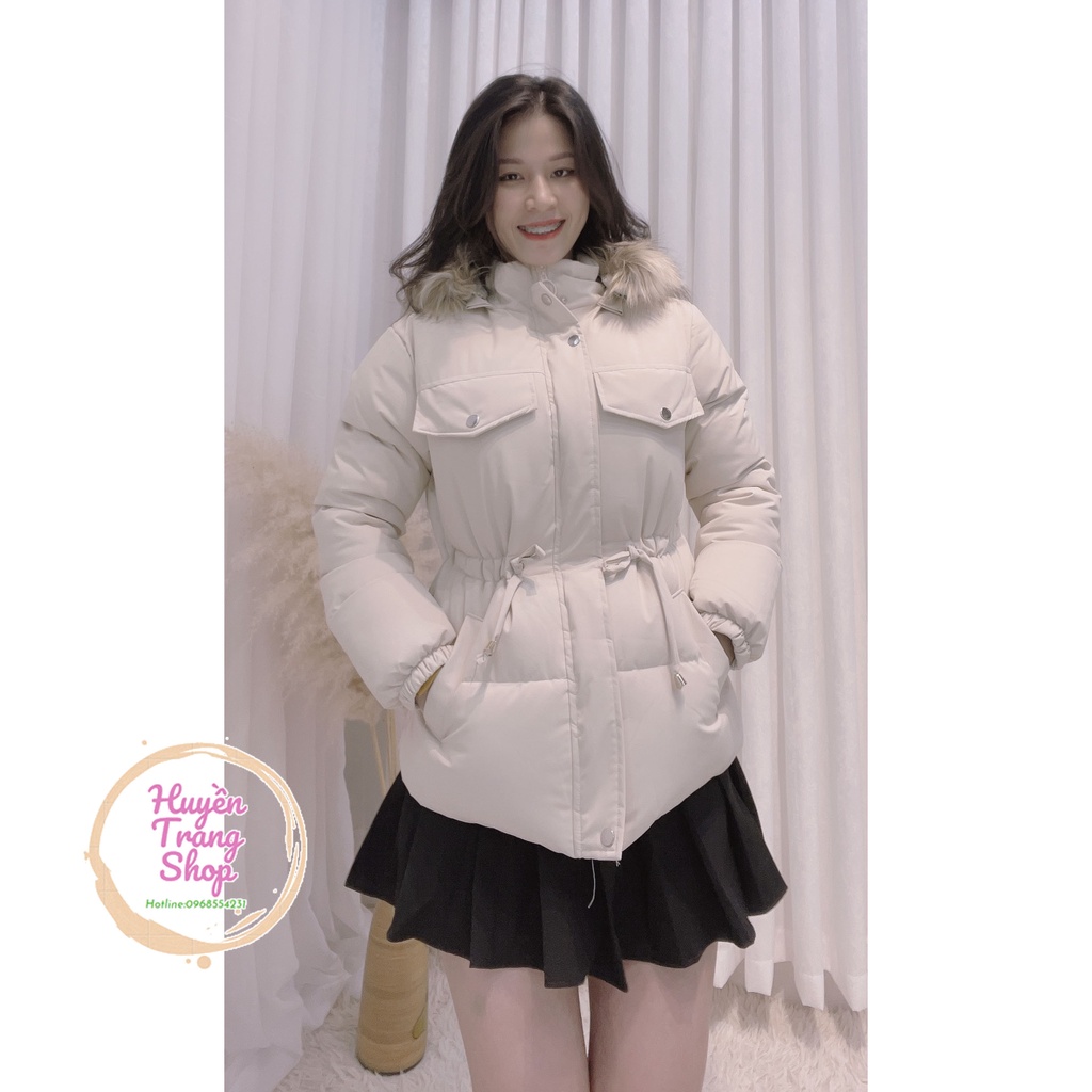 Áo phao Nữ cách điệu dây rút kèm mũ lông siêu Hot | BigBuy360 - bigbuy360.vn