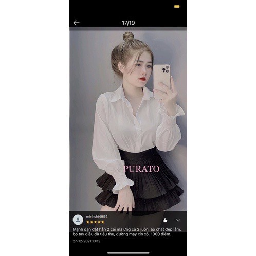 Áo sơ mi nữ trắng bo tay - Áo sơ mi nữ chất lụa hàn mềm mát, tay bo dúm bèo SIÊU HOT