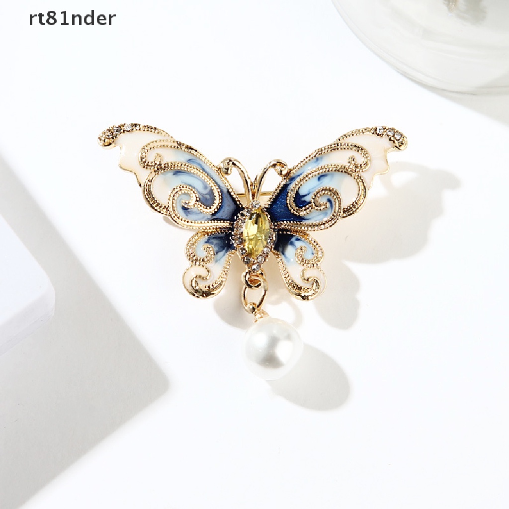Ghim Cài Áo Hình Bướm Tráng Men Đính Đá Ngọc Trai Thời Trang Cho Nữ