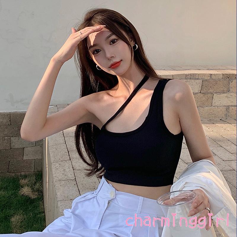 Áo kiểu phối dây chéo màu trơn hình chữ U không đường may cho nữ