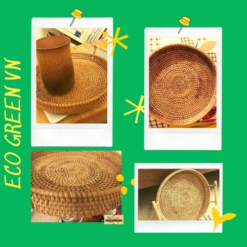 [Giá Xưởng Sản Xuất] Khay Mây Tre Đan ECO GREEN Hình Tròn Có Tay Cầm (Bamboo Rattan Tray) | Eco Green (Việt Nam)