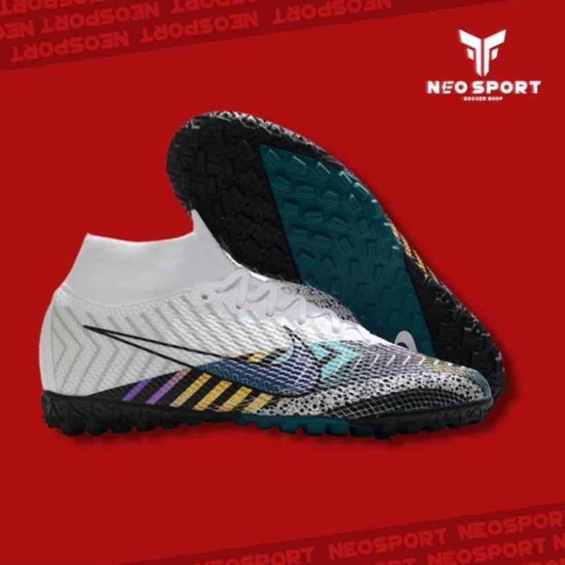 Giày Đá Banh Cỏ Nhân Tạo Mer MDS003 CR7 cổ cao Trắng Đen TF 🌈 ~
