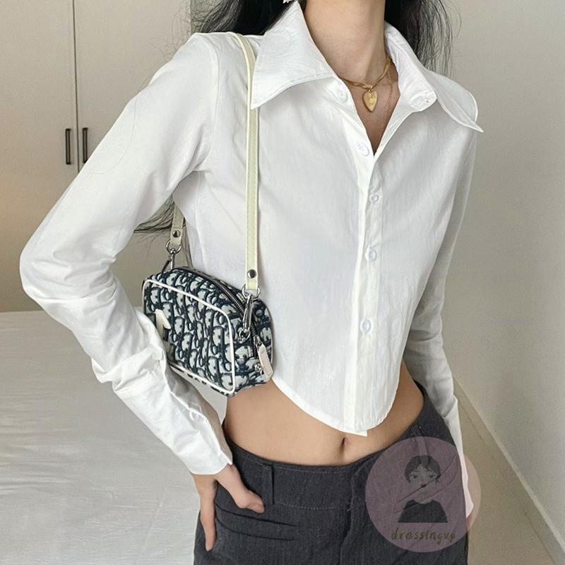 Áo Sơ Mi Tay Dài Dáng Rộng Màu Sắc Đơn Giản Dành Cho Nữ