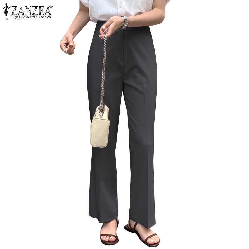 Zanzea Quần Dài Ống Đứng Lưng Thun Cài Nút Phía Trước Thời Trang Cho Nữ