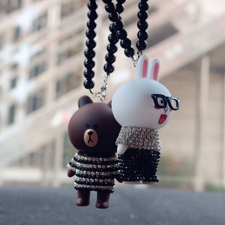 Automobile Hanging Ornament Cartoon Cute Rearview Mirror Hangings Brown Bear Cony Rabbit Car Pendant Car Accessories Supplies MiGB