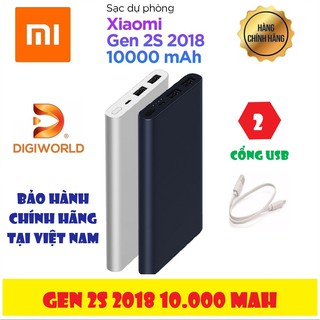 Pin Sạc Dự Phòng Xiaomi Gen 2S 10000mAh 2 Cổng USB (Gen 2 New 2018) | Hàng Chính Hãng DGW – Mới 100%