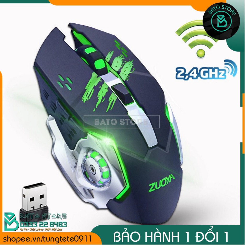 Chuột Gaming Không Dây ZUOYA MMR4 24GHz, Pin Sạc, 6 nút 1600DPI, Chống Ồn - Tặng Lót Chuột