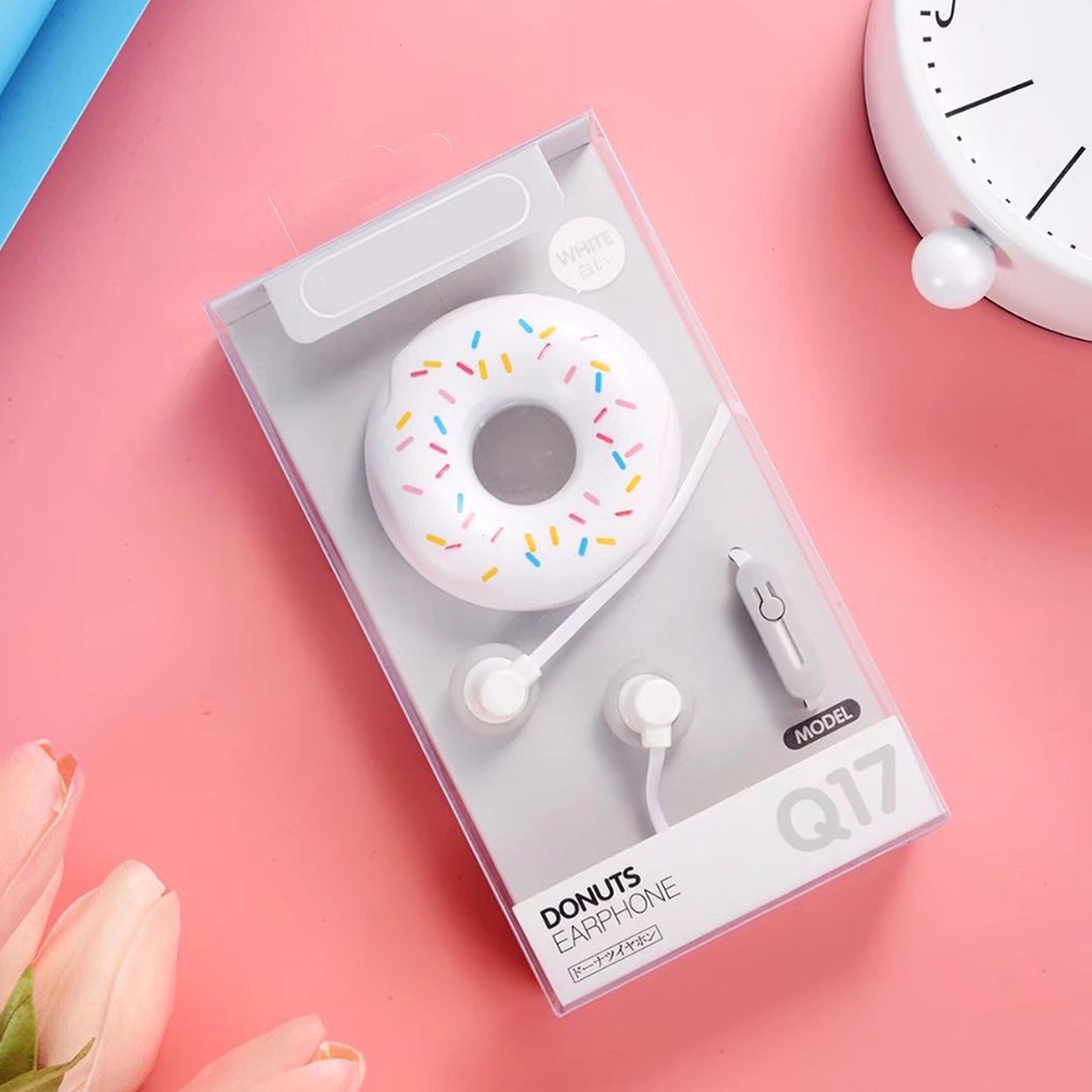 Tai Nghe Nhét Tai Có Dây 3.5mm Hình Bánh Donut Nhiều Màu Sắc Dễ Thương Kèm Hộp Đựng