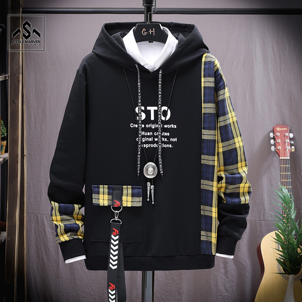 Áo hoodie nỉ nam thu đông thể thao STYLE MARVEN in chữ STO túi hộp kèm móc dây cá tính - TOP NAM 122