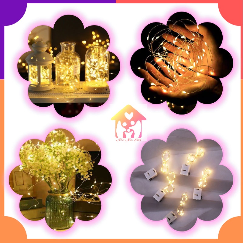 Đèn led trang trí fairylight có sẵn pin dài 3m ánh sáng vàng gồm 3 chế độ nháy tùy chỉnh