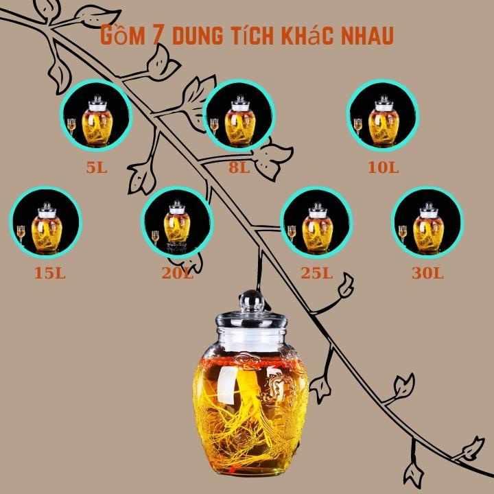 Bình thủy tinh Long Phụng 10-15-20-30L nắp thủy tinh kín không vòi có vòi ngâm sâm hoa quả dễ vệ sinh [ RẺ VÔ ĐỊCH ]