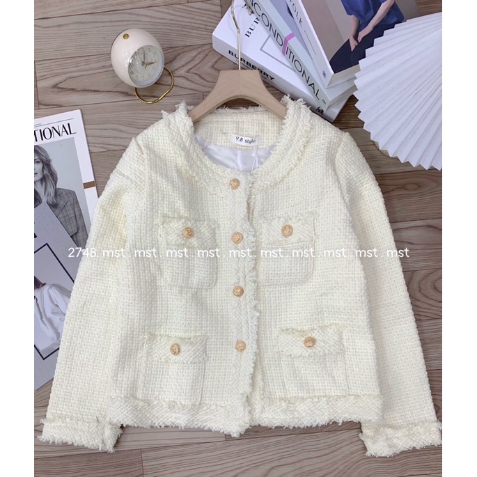 Áo khoác nữ dạ Tweed tua hàng 2 lớp kèm ảnh thật - hàng có sẵn