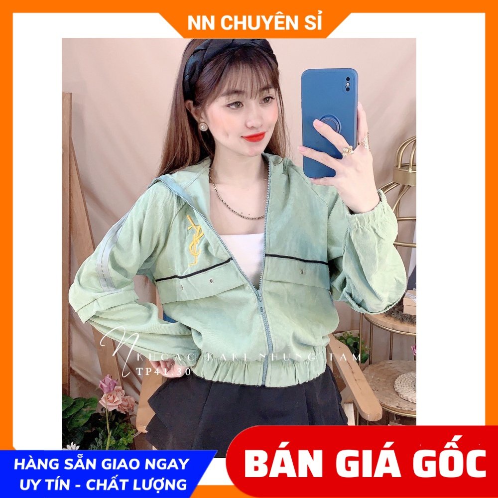 Áo khoác chống nắng nữ chất kaki nhung tăm thêu chữ dễ thương TP41