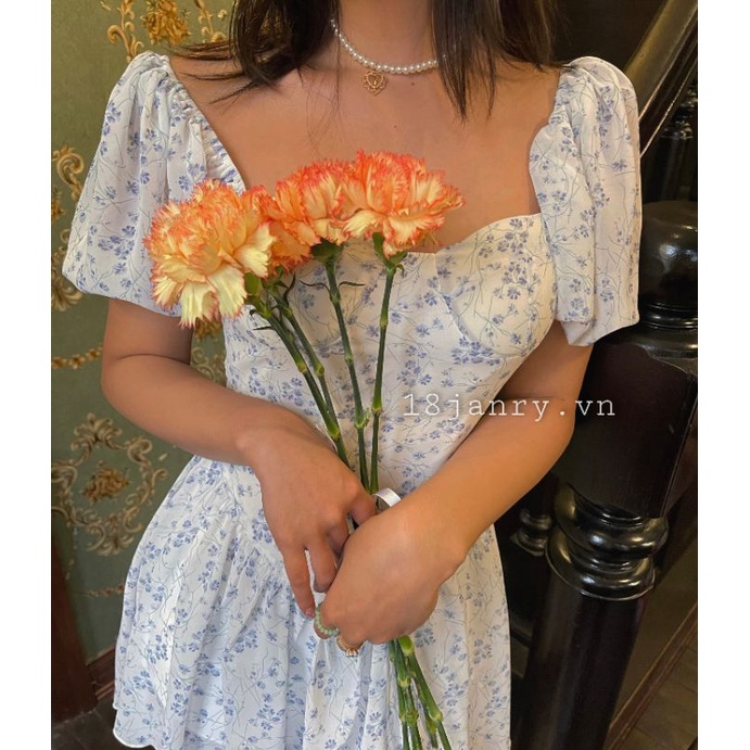 Mini dress - Đầm hoa nhí cổ vuông dáng xoè