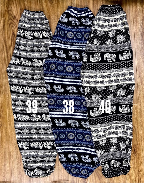 Quần lanh dài thổ cẩm alibaba bo gấu (form to dài 95cm) | BigBuy360 - bigbuy360.vn