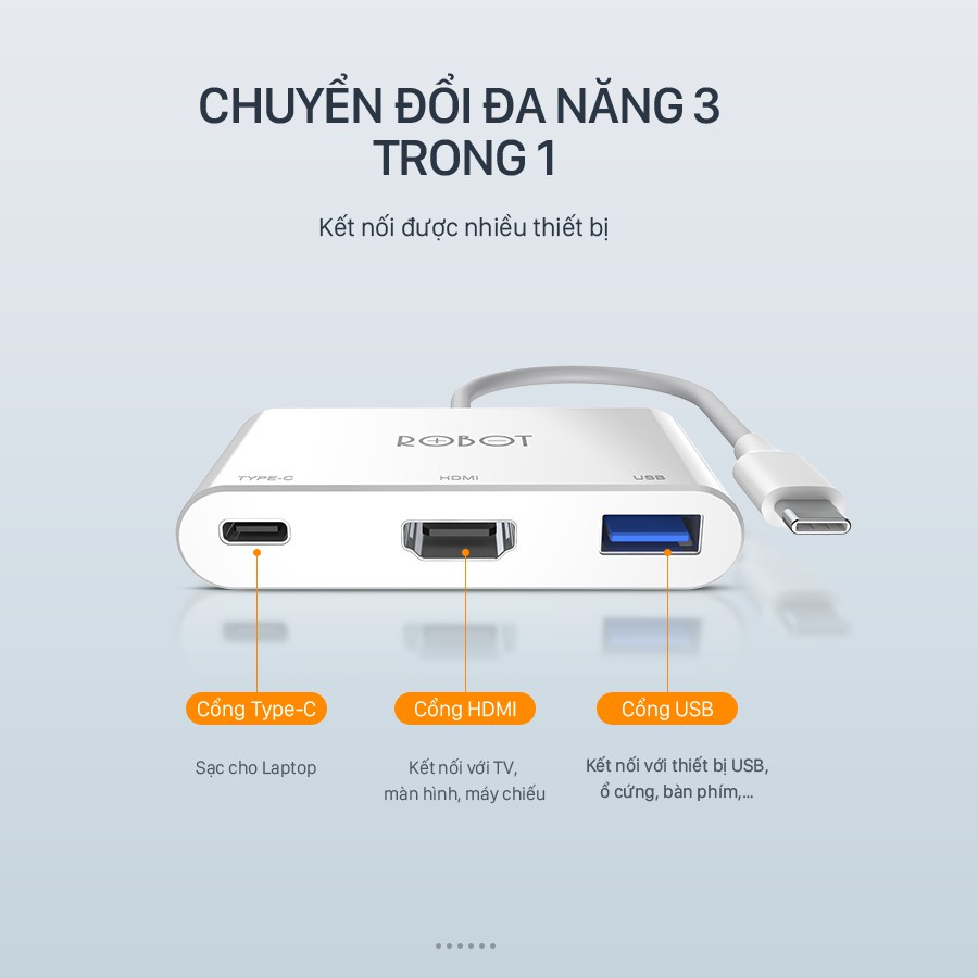 HUB Chuyển Đổi Cổng Type-C Đa Năng 3 Trong 1 ROBOT HT430 Hàng Chính Hãng Bảo Hành 12 Tháng 1 Đổi 1 BenZ Store