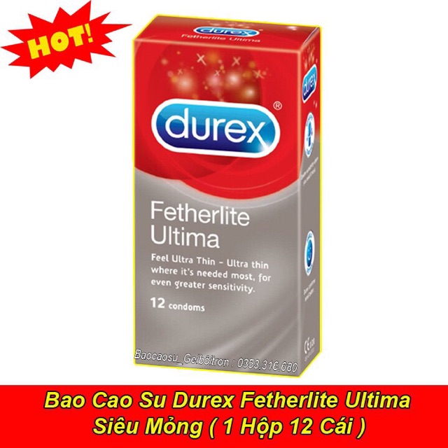 Durex Fetherlite Bao Cao Su (12 bao/hộp) đường kính 52.5mm Ôm Khít Vừa Vặn - Giao Hàng Nhanh