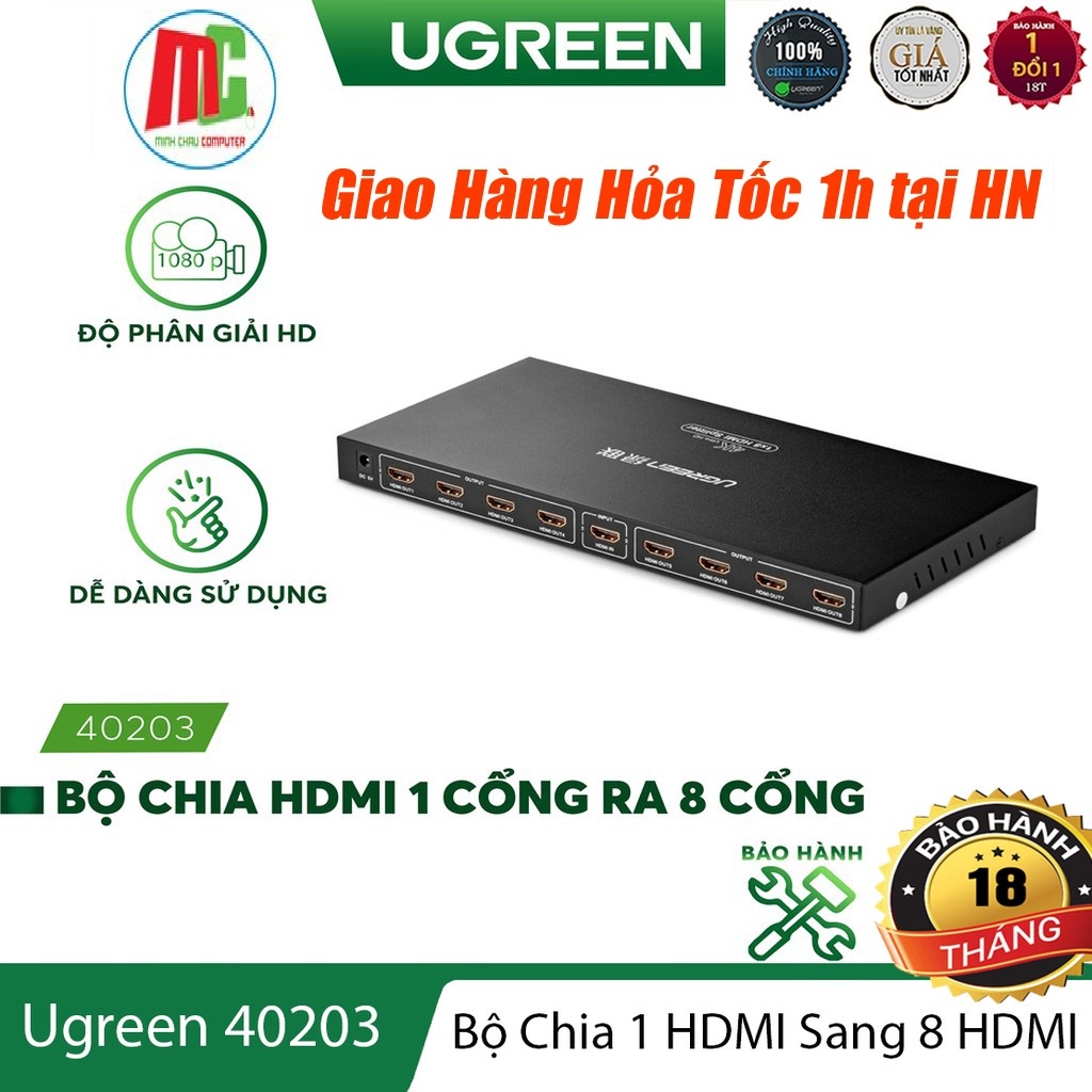 Bộ Chia HDMI 1 Ra 8 Cổng Ugreen 40203 - Hàng Chính Hãng Bảo Hành 18 tháng