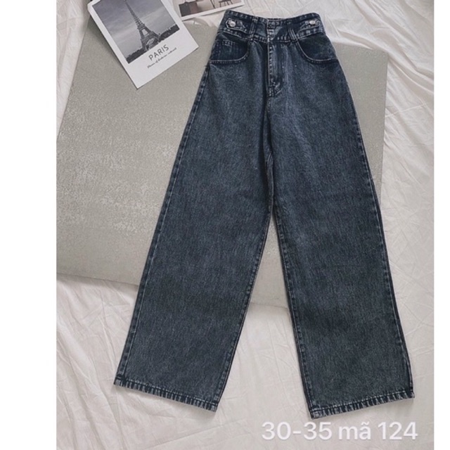 Bigsize(30-35) Quần Jeans Suông Lưng 2 Nút Xám VNXK🚛Freeship Size Lớn Trơn Lưng Cao Ms 124 - TC Shop Jeans