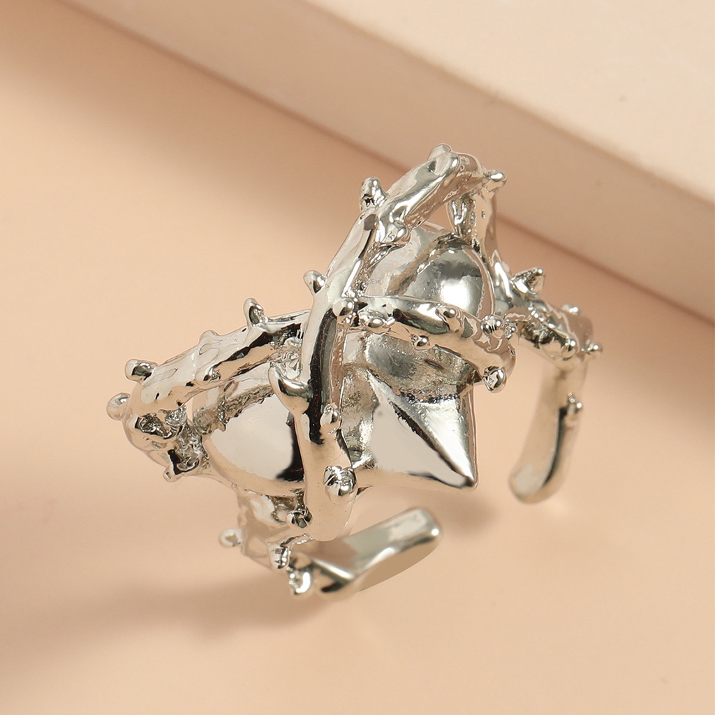 Nhẫn hở hình trái tim và gai phong cách hip hop thời trang cho cặp đôi