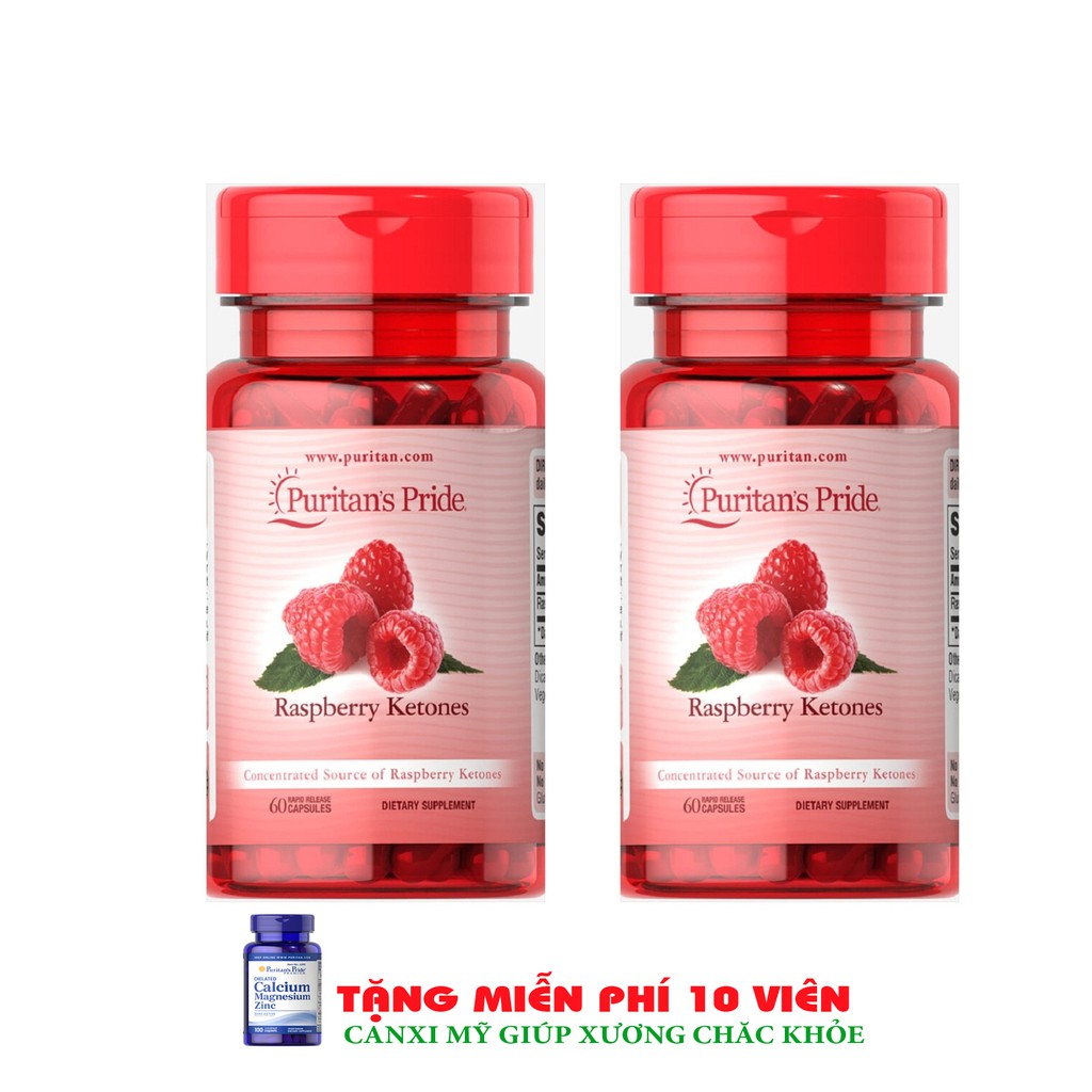 Bộ 2 Viên uống hỗ trợ giảm cân an toàn Puritan's Pride Raspberry Ketones 60 viên