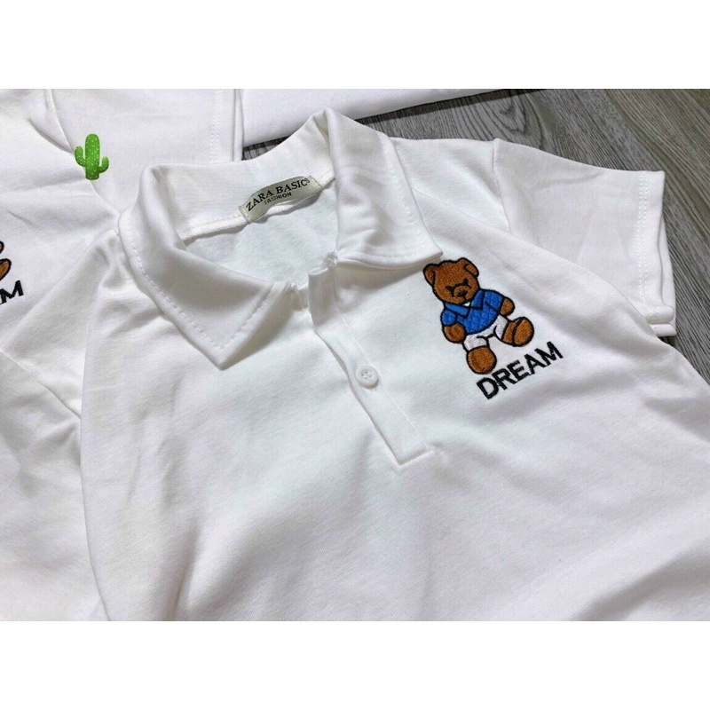 Áo croptop cổ trụ gấu thêu loại 1 tay ngắn chất thun borip mềm mịn
