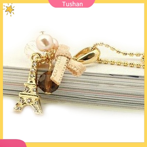 Dây chuyền nữ mạ vàng mặt tháp Eiffel đính đá lấp lánh