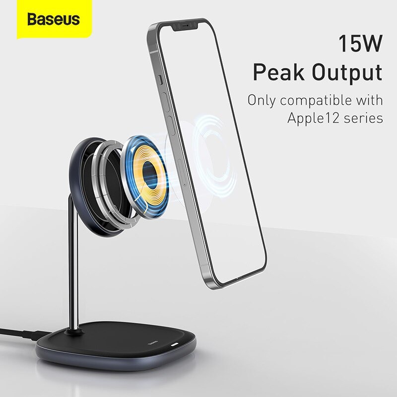 Đế giữ điện thoại tích hợp sạc nhanh không dây Baseus Swan Magnetic Desktop Bracket Wireless Charger cho iPhone 12