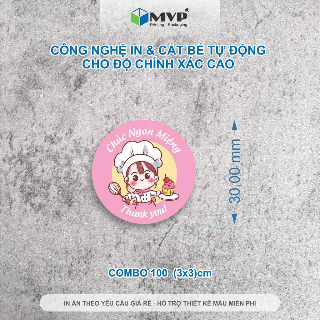 100 Tem nhãn dán Chúc ngon miệng, Tem Decal thank you 3cm