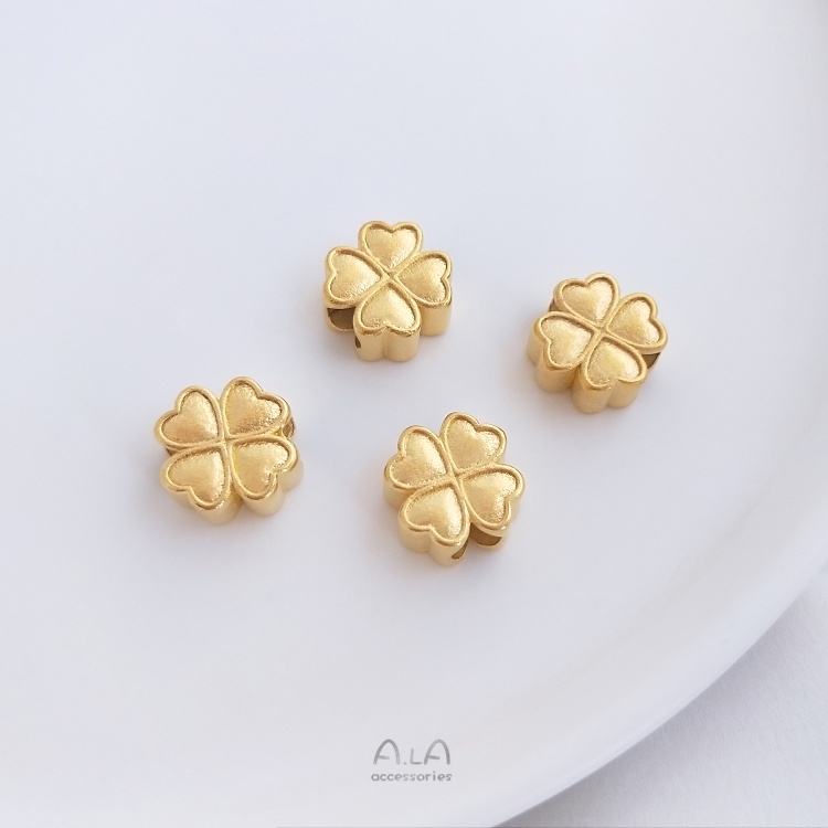 [Little Blu] Hạt Cườm Cỏ Bốn Lá Khoét Lỗ Sau Lưng Đám Mây Màu Vàng Kim Nhám Đính Hạt Hình Cỏ Bốn Lá Cỡ Lớn