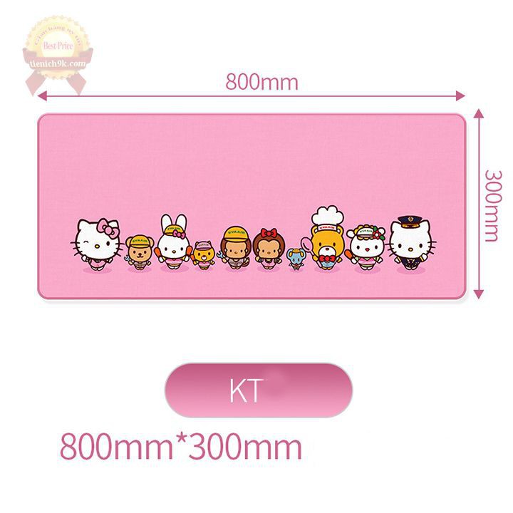 Bàn di lót chuột hình mèo cỡ size lớn 80x30cm vải mịn bo viền chắc chắn chống trơn trượt Hello Kitty Hồng