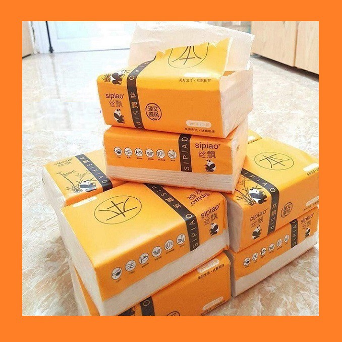 [ 03 bịch ] khăn giấy rút gấu trúc SIPIAO 6021 300 tờ - giấy ăn không màu không mùi không bụi giấy bỏ túi
