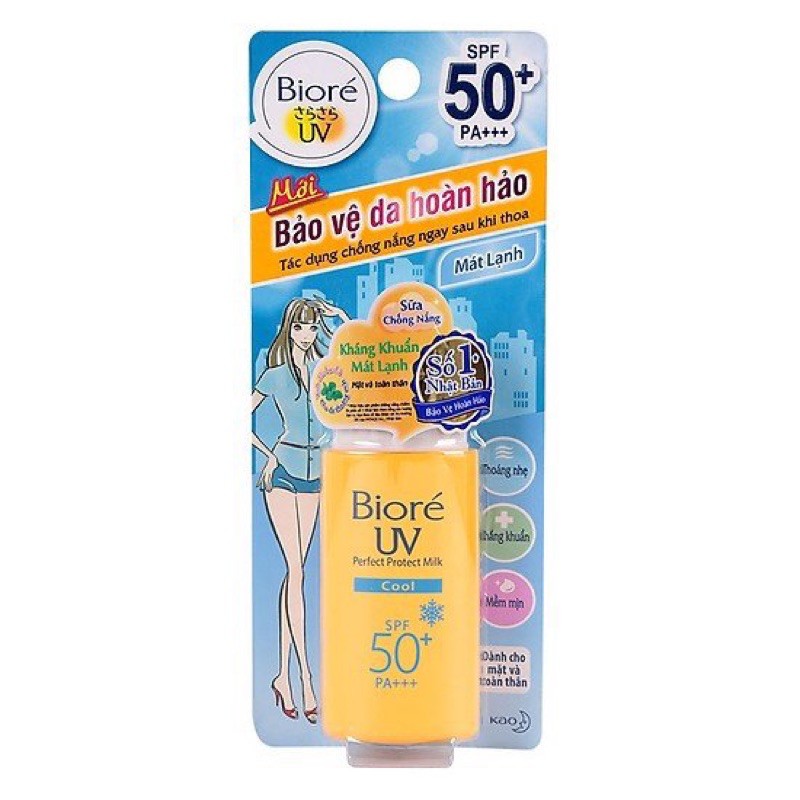 Sữa Chống Nắng Bảo Vệ Da Hoàn Hảo Mát Lạnh Bioré UV Perfect Protect Milk Cool SPF50+ PA+++ 25ml