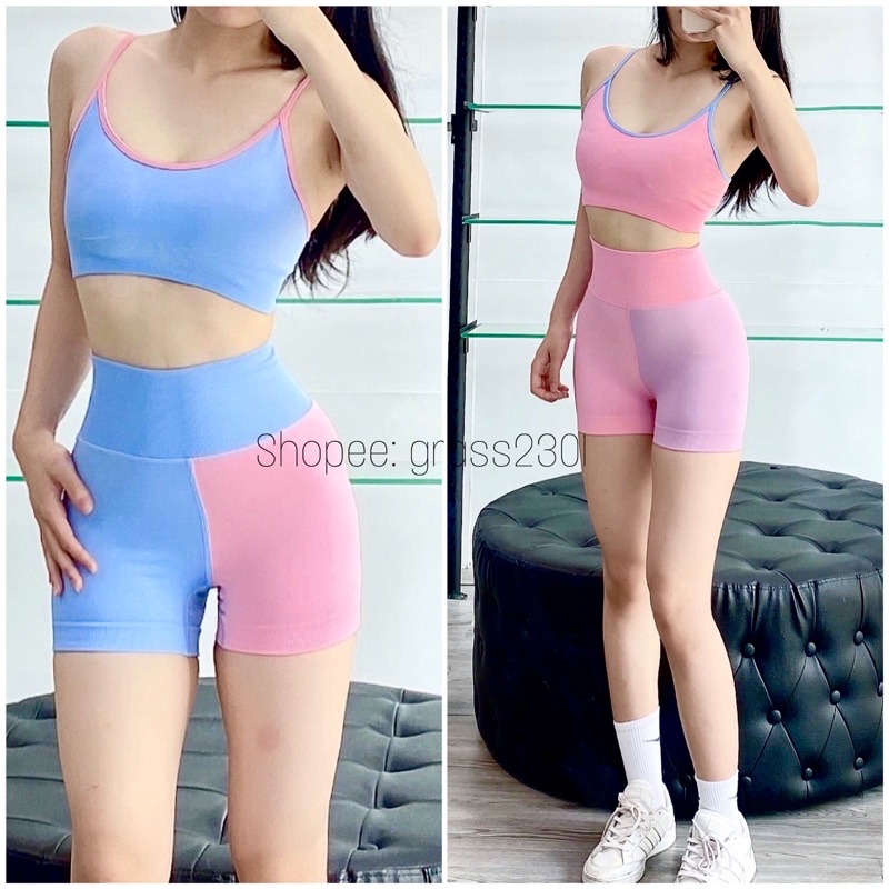 Bộ quần áo tập gym yoga áo 2 dây quần đùi cao cấp